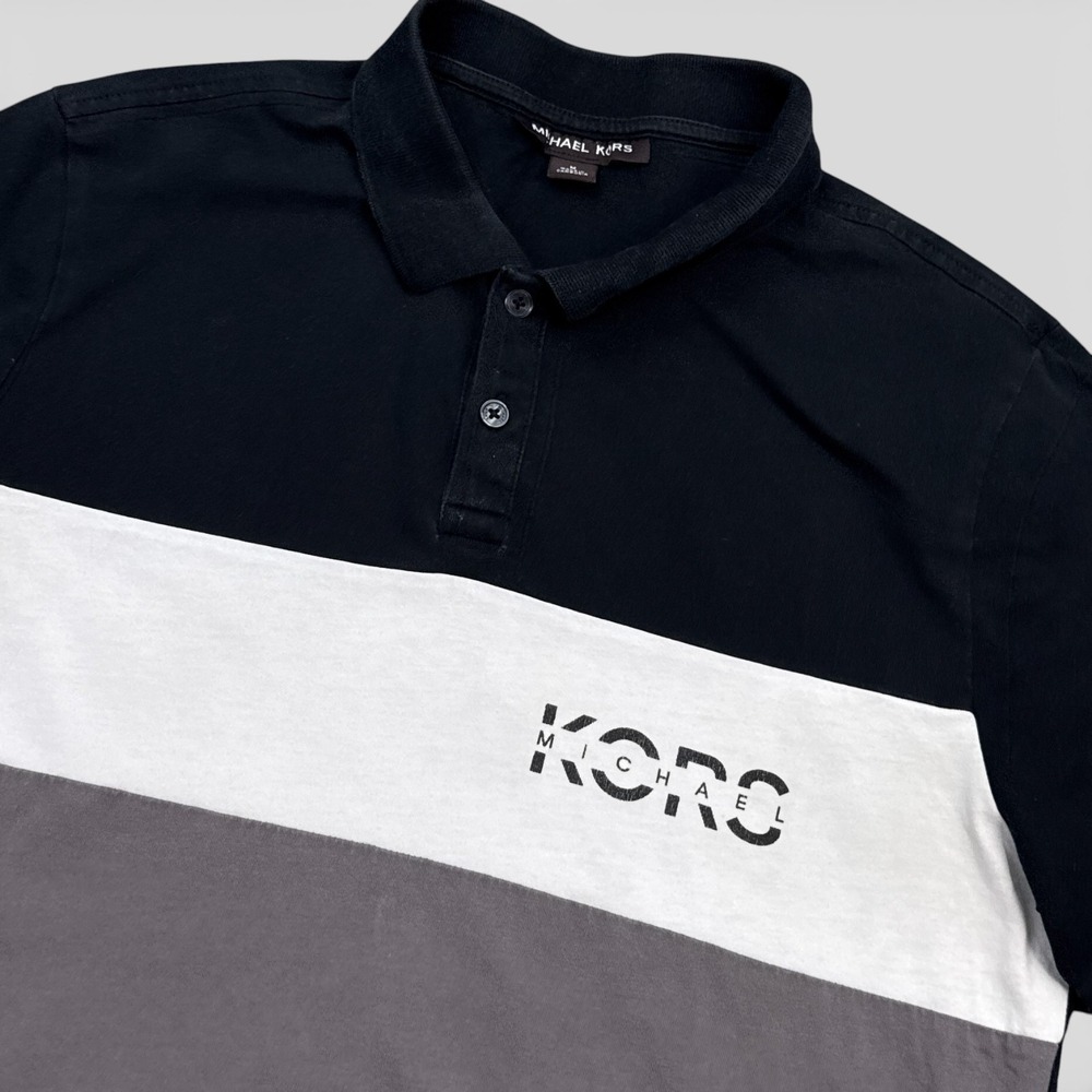 Michael Kors MK Polo Shirt‎ Mens Size Medium Colorblock Big Logo Casual